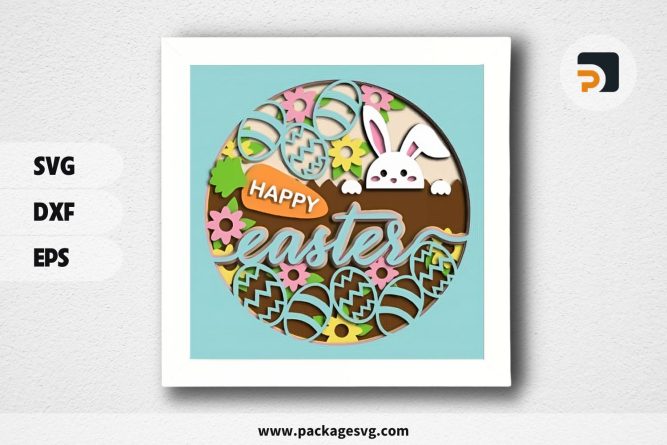 3D Cute Bunny Egg Easter Shadowbox, SVG Paper Cut File (1)