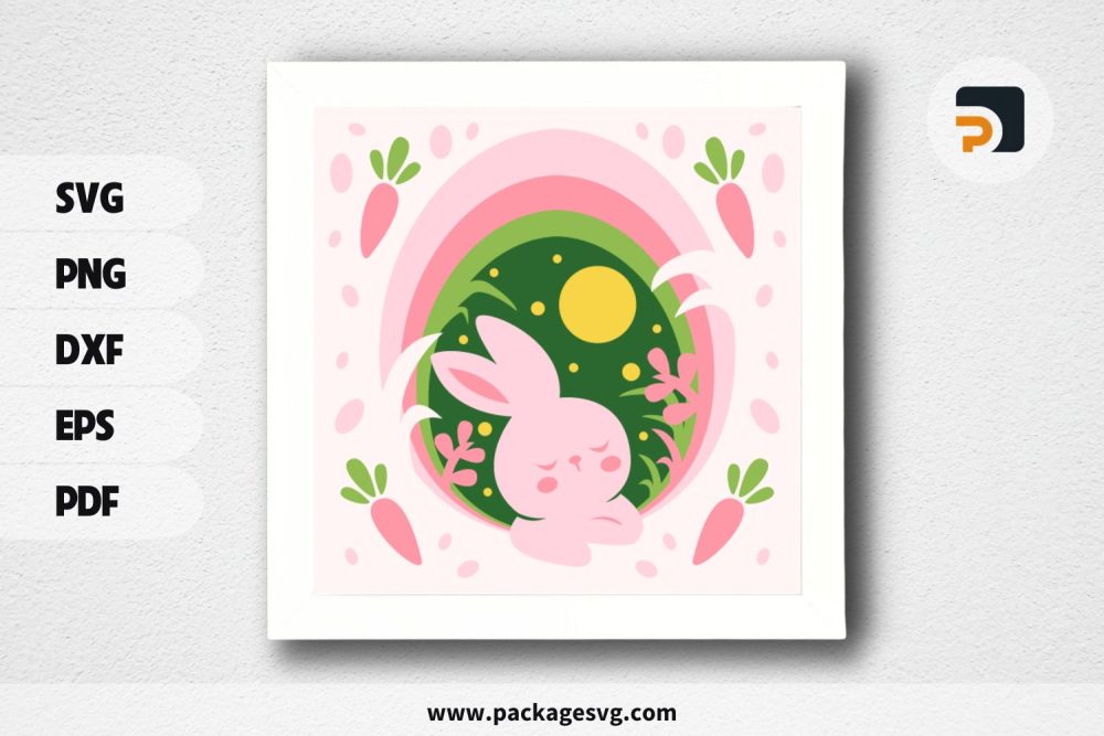 3D Cute Pink Bunny Shadowbox, Easter SVG Paper Cut File LS31SSPN (1)