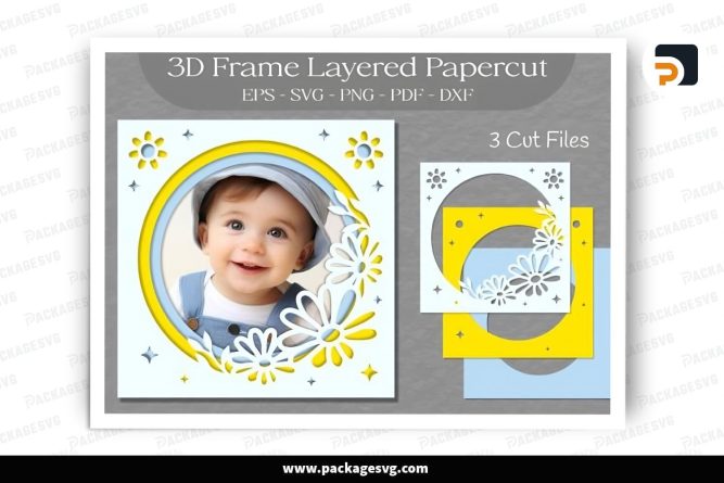 3D Daisy Flower Frame, SVG Layered Paper Cut File LS30WFAA (2)