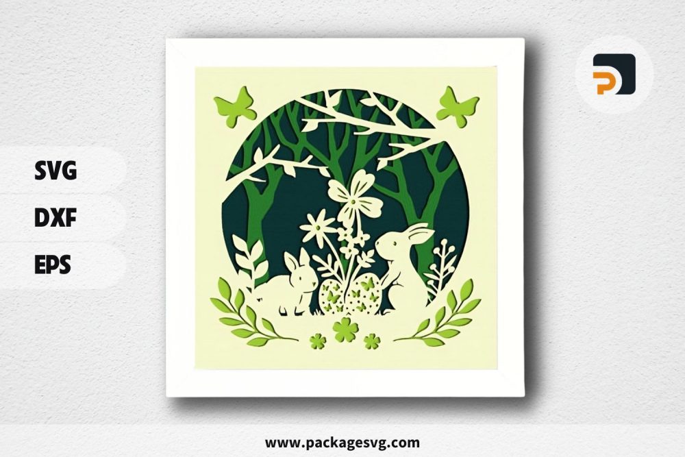 3D Easter Bunny Forest Shadowbox, SVG Paper Cut File LS8NKQ2C (1)