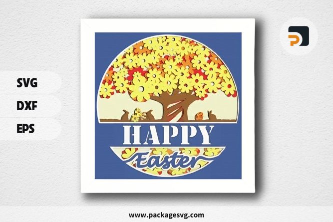3D Easter Tree Shadowbox, Happy Easter SVG Paper Cut File (1)