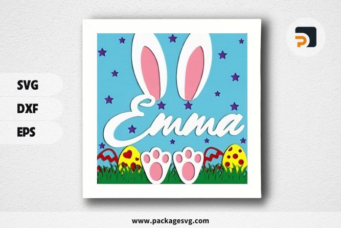 3D Personalized Bunny Shadowbox, Easter SVG Paper Cut File (2)