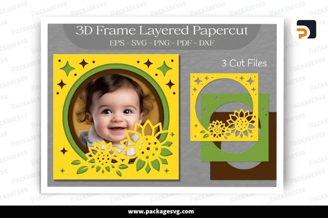 3D Sunflower Flower Frame, SVG Layered Paper Cut File LS30WPMY (2)