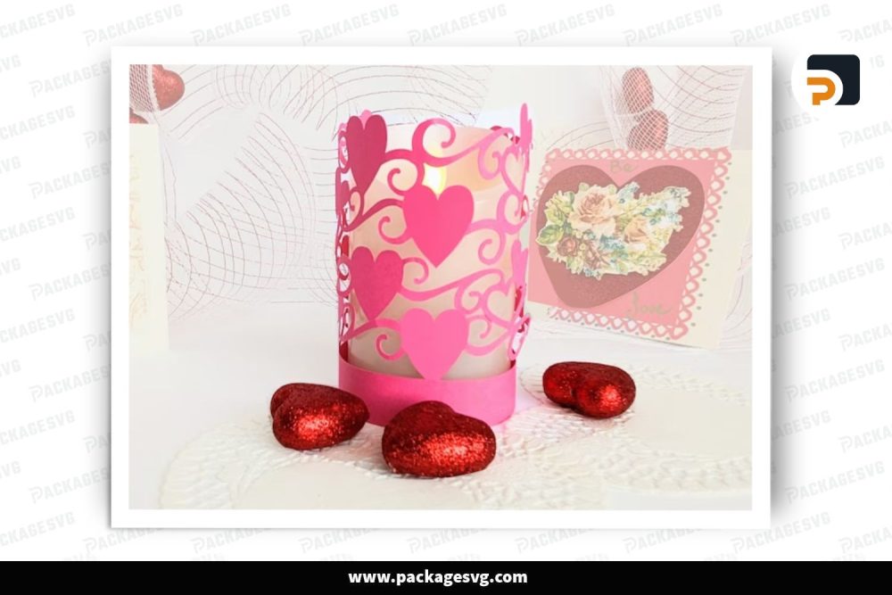 3D Valentine Hearts Lantern, SVG Paper Cut File (2)