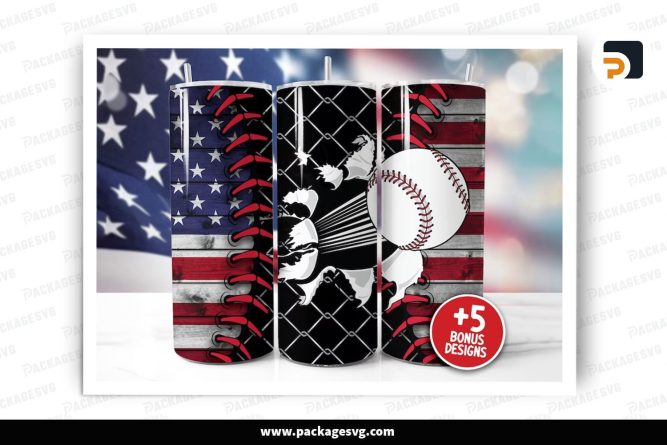 American Baseball Sublimation Design, 20oz Skinny Tumbler Wrap (2)