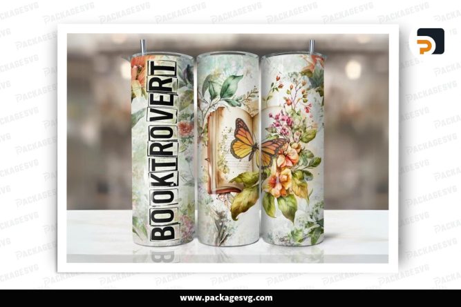 Booktrovert Butterfly Sublimation Design, 20oz Skinny Tumbler Wrap (2)