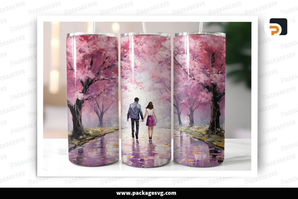 Cherry Blossom Couple Sublimation Design, 20oz Valentine Skinny Tumbler Wrap LS8CP3M (2)