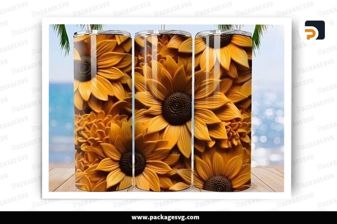 Dense Golden Sunflower Sublimation Design, 20oz Skinny Tumbler Wrap LS414D1H (2)