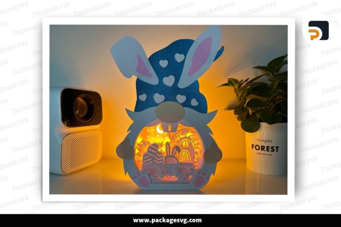 Easter Truck Bunny Gnome Lantern, Night SVG Paper Cut File (1)