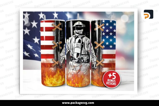 Firefighter Sublimation Design, 20oz American Flag Skinny Tumbler Wrap (1)