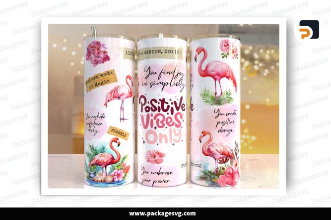 Flamingo Positive Sublimation Design, 20oz Skinny Tumbler Wrap (2)