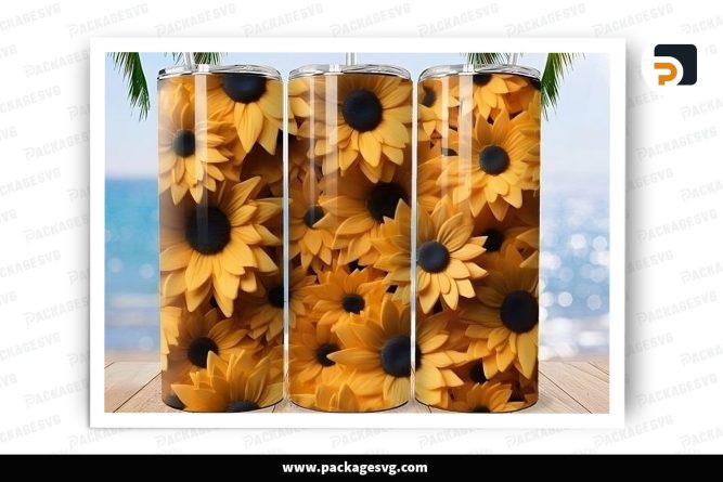 Golden Petals Sunflower Sublimation Design, 20oz Skinny Tumbler Wrap LS414IY4 (1)