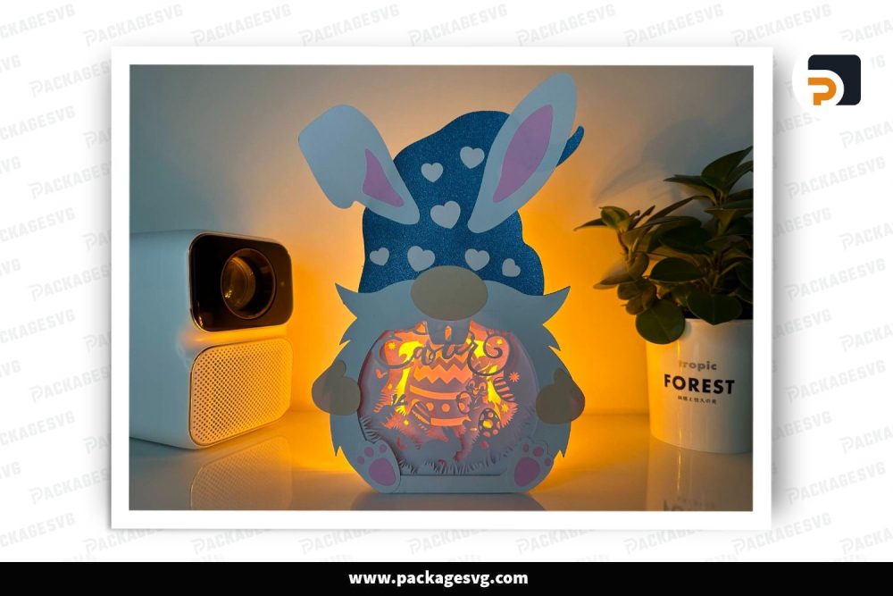 Happy Easter Bunny Gnome Lantern, SVG Paper Cut File (1)