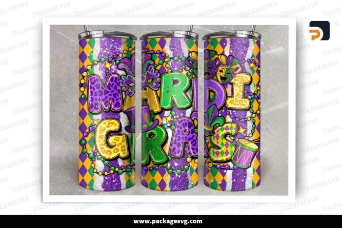 Mardi Gras Western Sublimation Design, 20oz Skinny Tumbler Wrap (2)