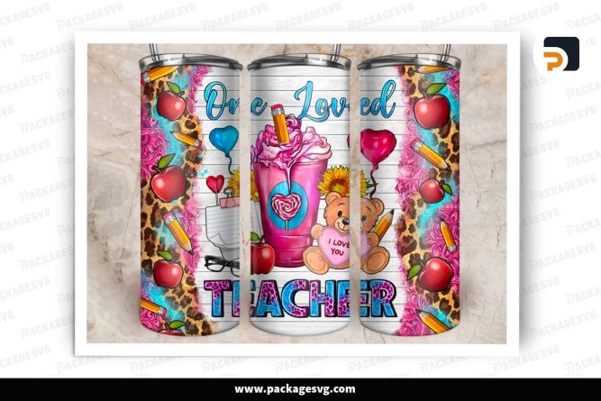 One Loved Teacher Sublimation Design, 20oz Valentine Skinny Tumbler Wrap (1)