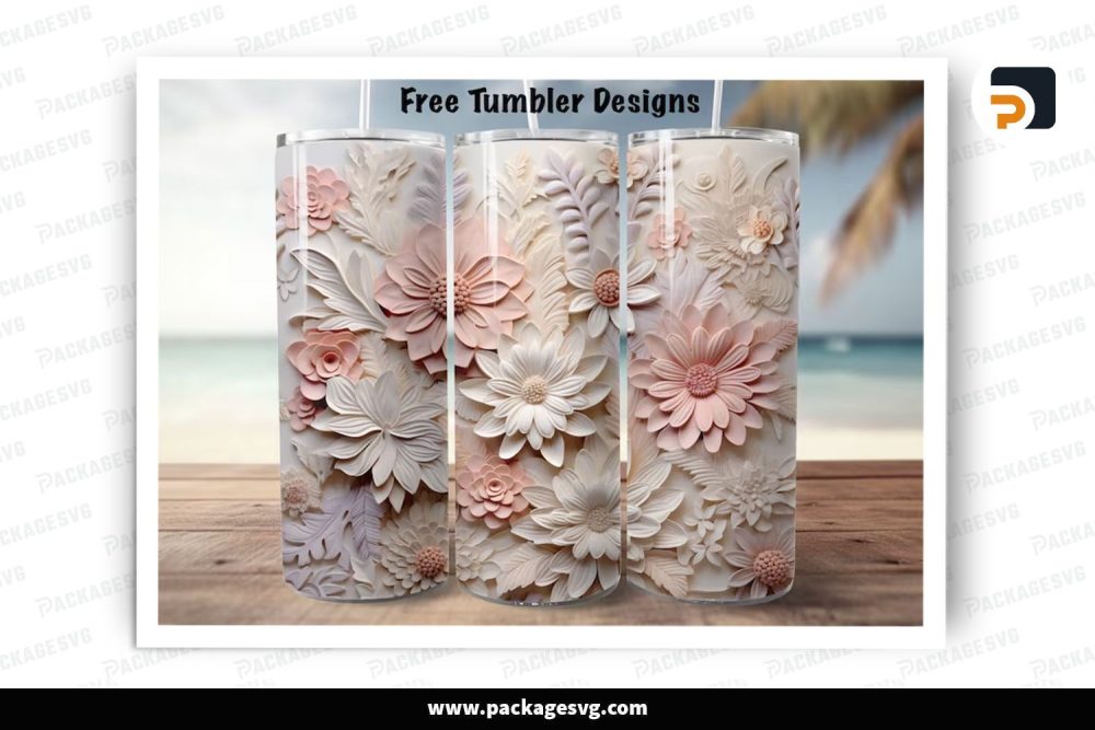 Pastel Floral Sublimation Design, 20oz Carved Flowers Skinny Tumbler Wrap (2)