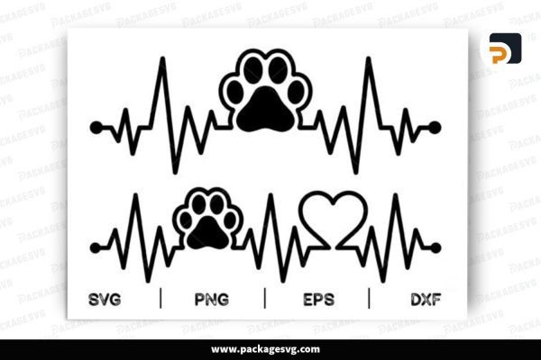 Paw Print and Heartbeat SVG Design Free Download