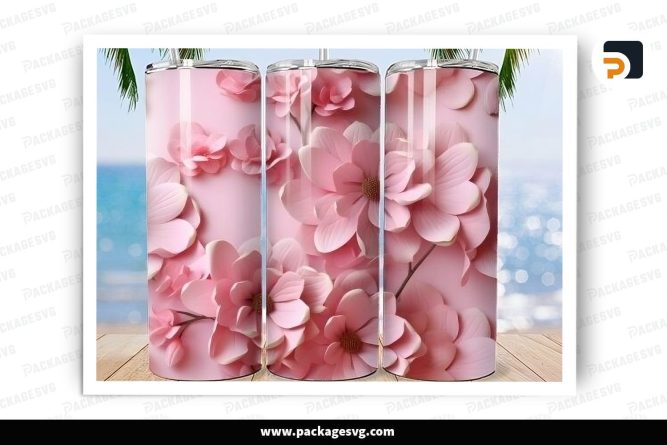 Pink Blush Bloom Sublimation Design, 20oz Flower Skinny Tumbler Wrap LS414ZHW (1)