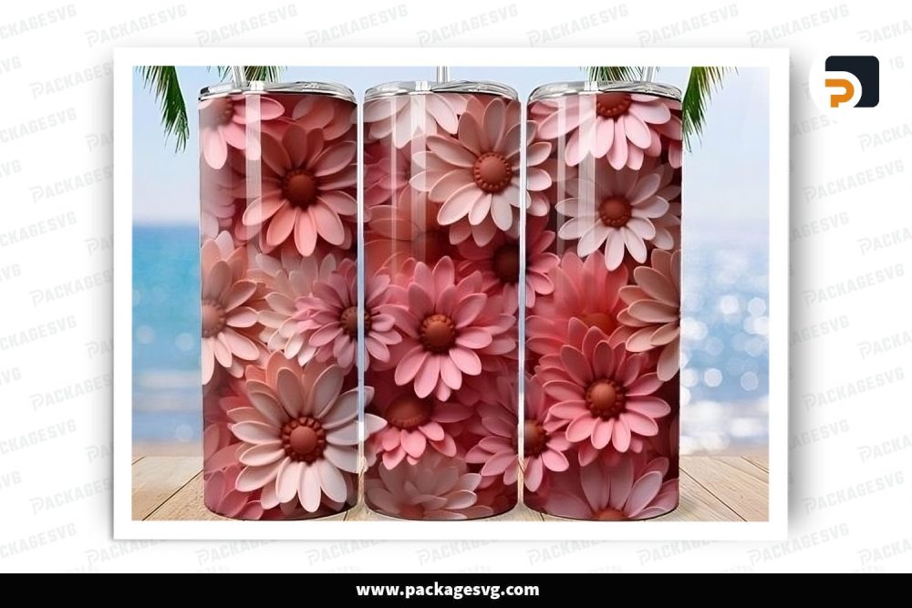 Pink Daisy Sublimation Design, 20oz Flower Skinny Tumbler Wrap LS42EI57 (1)