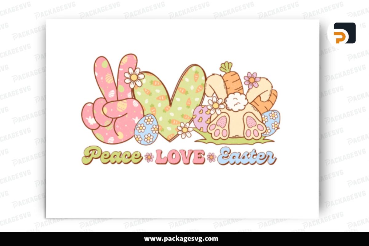 Retro Peace Love, Easter PNG Sublimation Design Free Download