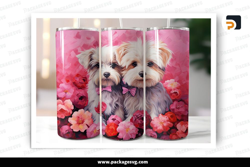 Romantic Dog Couple Sublimation Design, 20oz Valentine Skinny Tumbler Wrap LS8CPKIQ (1)
