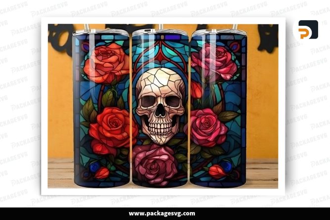 Skull And Roses Sublimation Design, 20oz Horror Valentine Skinny Tumbler Wrap LS42FJNT (1)