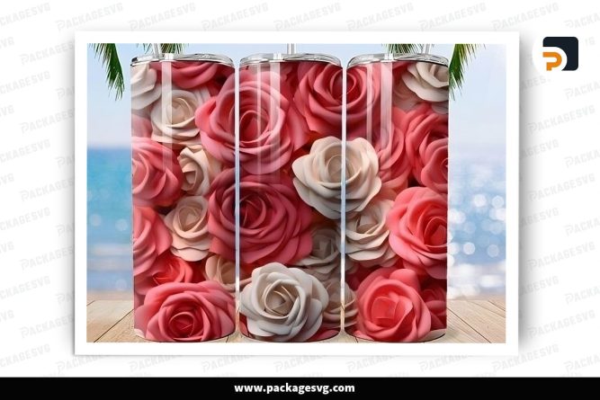 Soft Hued Roses Sublimation Design, 20oz Valentine Skinny Tumbler Wrap LS42FU0P (1)