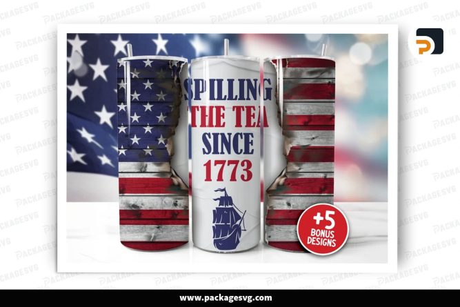 Spilling The Tea Sublimation Design, 20oz 4th Of July Skinny Tumbler Wrap (2)