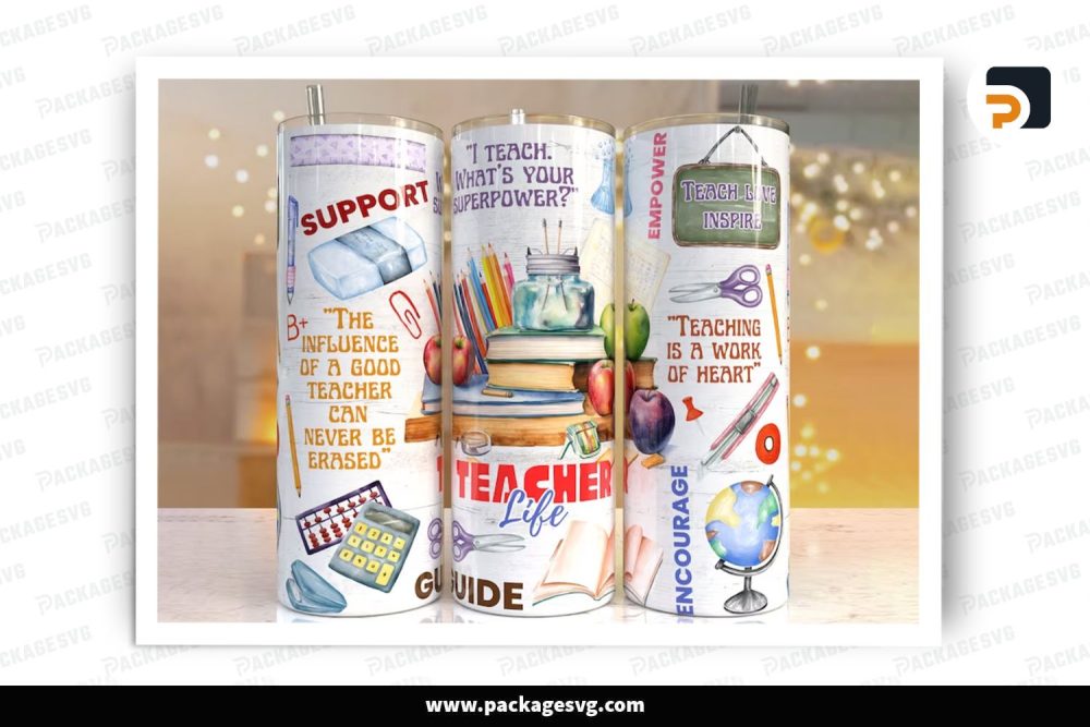 Teacher Life Sublimation Design, 20oz Skinny Tumbler Wrap (1)