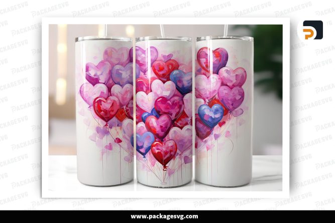 Watercolor Balloons Sublimation Design, 20oz Valentine Heart Skinny Tumbler Wrap LS8CPC8Q (1)